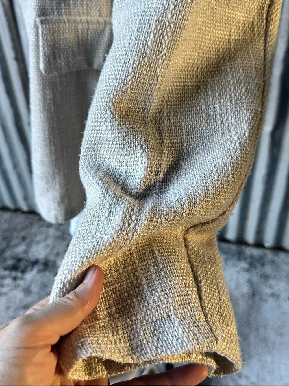 Cream Tweed Double Breasted Gold Button Blazer and Blue Striped Sweater - Picture 6 of 11